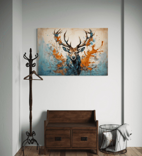 kunst med hjort lerretsbilde hjort akvarell abstrakt i stuen