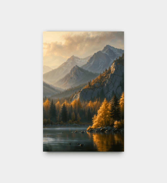 Fjell og innsjø i norsk høst – veggbilde