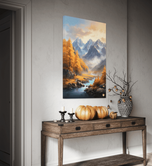 Høstbilder – høstlandskap med fjell og elv