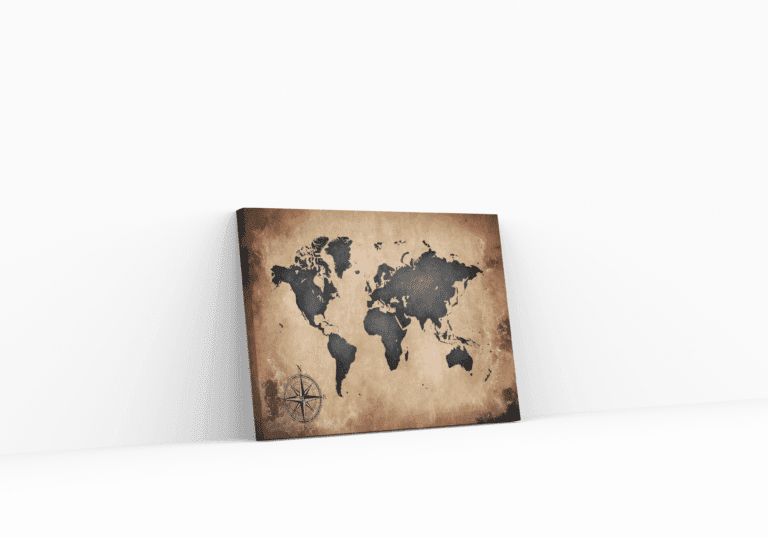 Verdenskart i vintage stil på lerret 3d Bildevisualisasjon