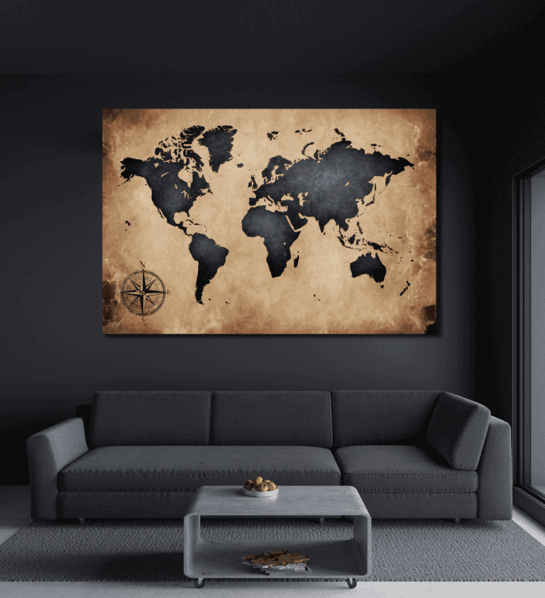 Verdenskart i vintage stil på lerret