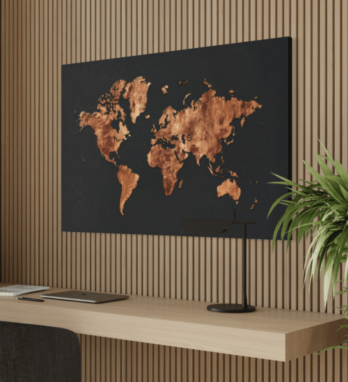 nærbilde av lerret gull verdenskart