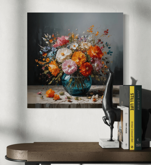 nærbilde av lerret fargerik blomsterbukett