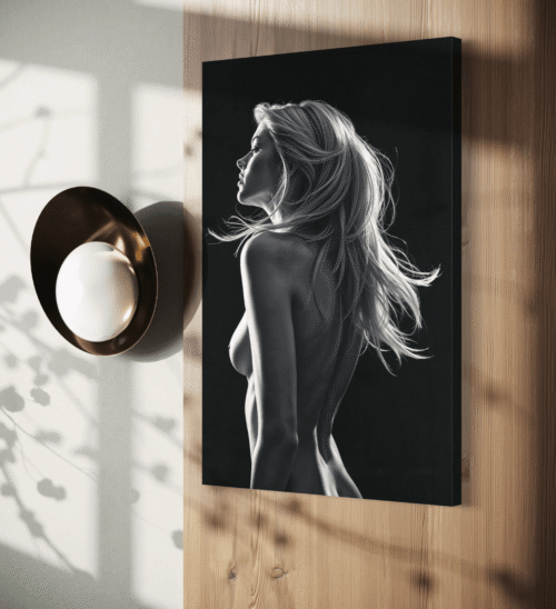 minimalistisk naken portrett sort-hvitt på lerret