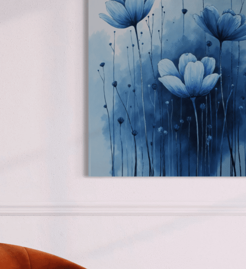 Veggdekor med blå abstrakte blomster