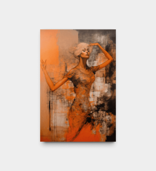 abstrakt kvinneportrett i oransje på lerret