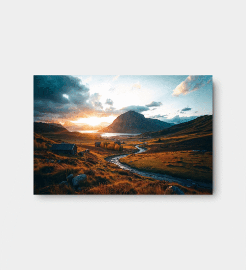 lerretsbilde rofullt solnedgangslandskap