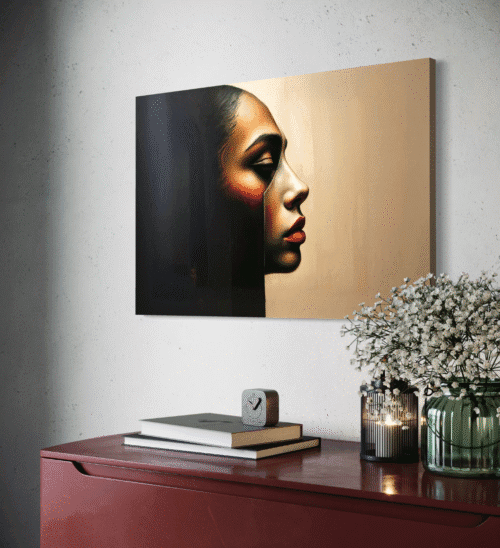 nærbilde av kroppskunst portrett med tekstur på lerret